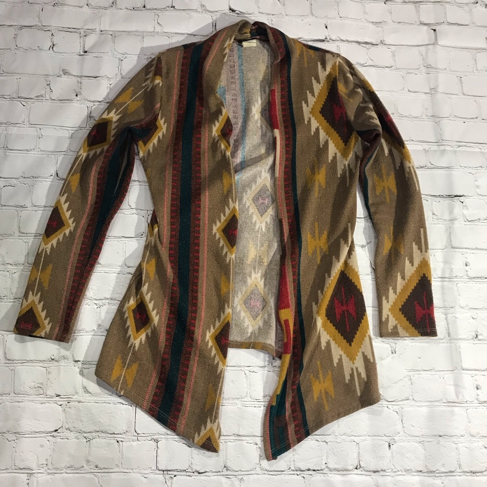 Deb Open Cardigan Aztec Print Size M Tan